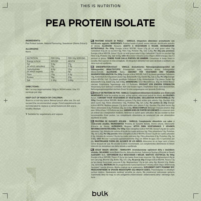 Bulk Pea Protein Isolate Powder, Vegan Protein Shake, Vanilla, 500 g 500 g (Pack of 1) - BeesActive Australia