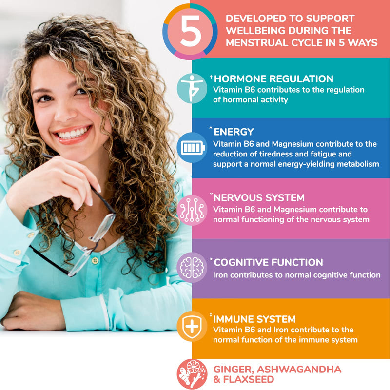 Health & Her Premenstrual Supplements for Women - PMS Support for Menstrual Wellbeing - Supports Hormone Regulation, Energy, Nervous System, Cognitive Function & Immune System (1 Month- 60 Tablets) 60 Count (Pack of 1) - BeesActive Australia