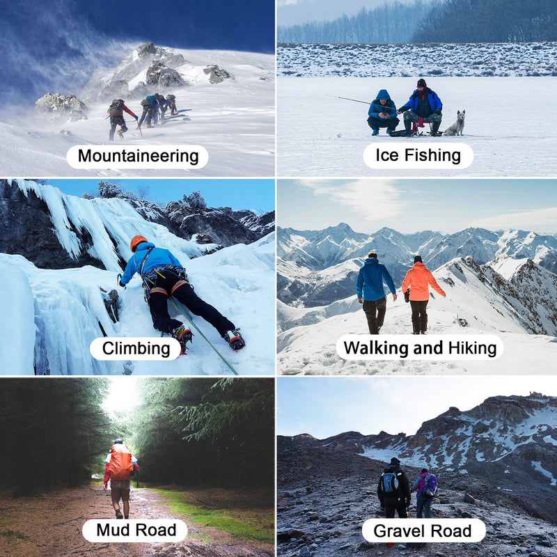 TENSPAL Crampons Traction Ice Cleats Grippers Shoe Ice Snow Grips Slip-on Stretch Footwear for Hiking Walking Climbing Fishing Jogging with 10 Steel Studs Anti-Slip Microspikes Stainless Steel Spikes 24 Teeth Black Large - BeesActive Australia