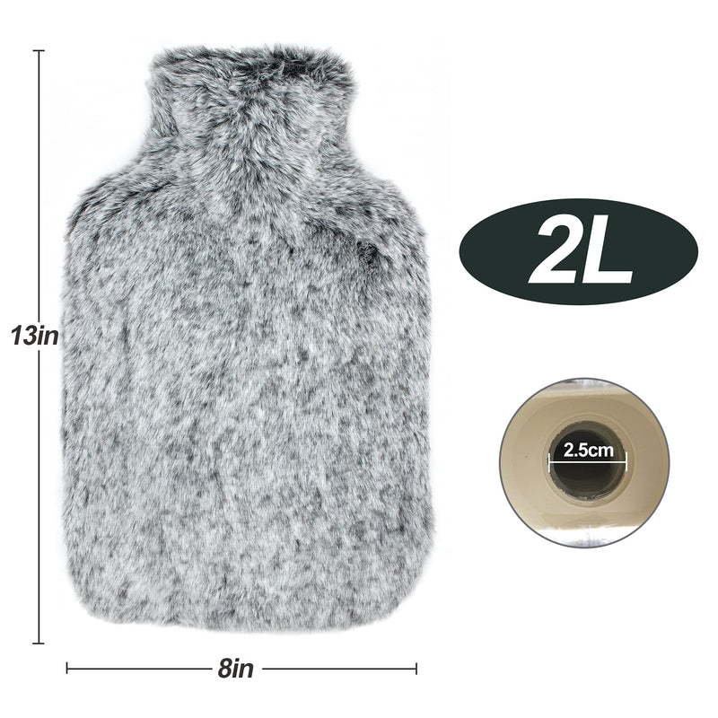 OWOZOI Fluffy Hot Water Bottle, Soft Furry Cover with Hand Pocket, 2L Large Capacity, Hot Water Bag for Pain Relief, Period Cramps, Back, Shoulder, Neck, Arthritis, Bed Warmer(Silver Grey) Silver Gray - BeesActive Australia