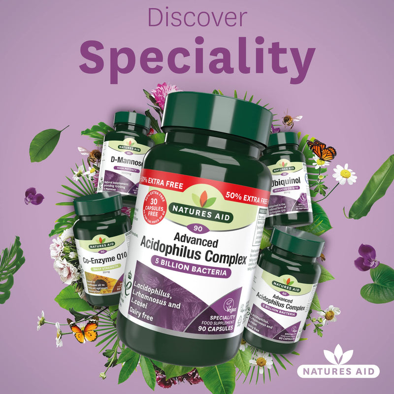 Natures Aid Acidophilus Complex, 5 Billion Bacteria, 90 Capsules (Lactobacillus Acidophilus, Lactobacillus Rhamnosus, Lactobacillus Casei, Good Bacteria, Shelf Stable, Vegan Society Approved) - BeesActive Australia