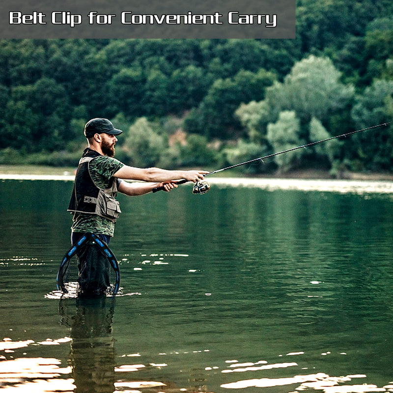 PLUSINNO Floating Fishing Net, Rubber Coated Fish net for Easy Catch and Release, Fishing Nets Freshwater for Bass, Trout, Walleye, Kayak, Folding Landing Net for Easy to Carry and Storage 11.8"/30cm Hoop Size Blue (Fixed Pole) - BeesActive Australia