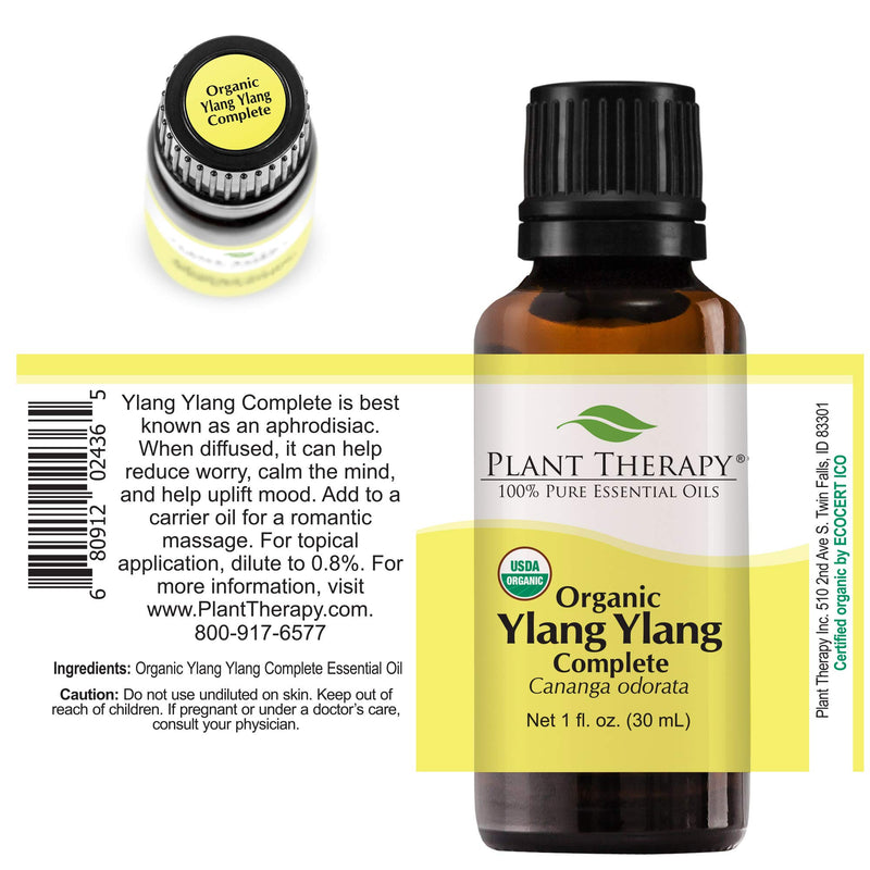 Plant Therapy Ylang Ylang Complete Organic Essential Oil 100% Pure, USDA Certified Organic, Undiluted, Natural Aromatherapy, Therapeutic Grade 30 mL (1 oz) 1 Fl Oz (Pack of 1) - BeesActive Australia
