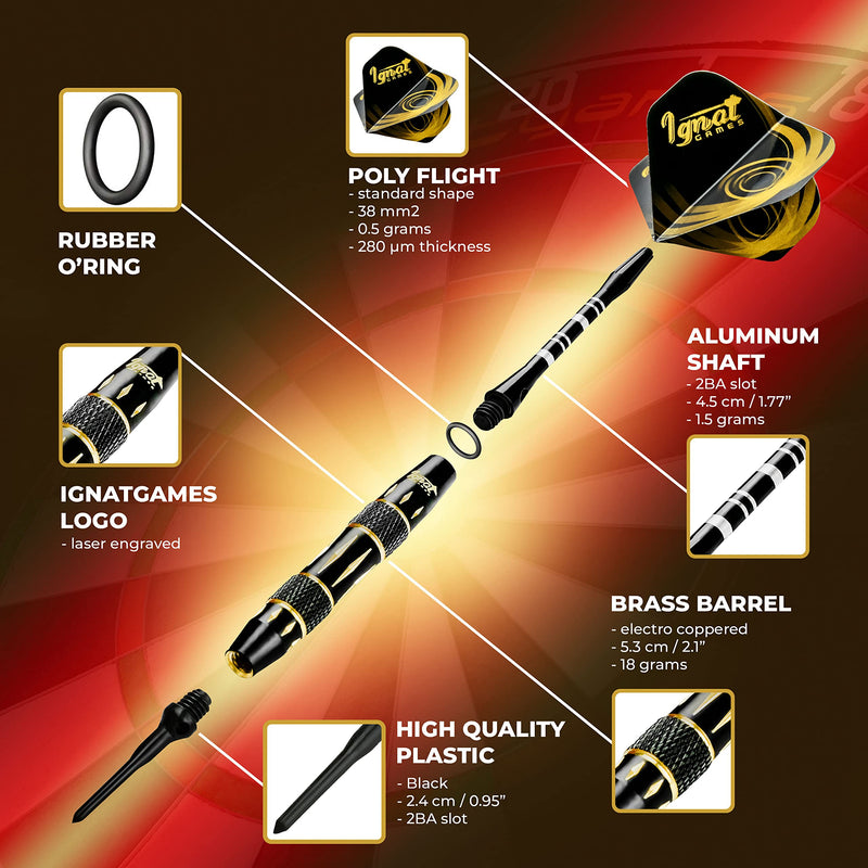 IgnatGames Plastic Tip Darts Set - Soft Tip Darts for Electronic Dart Board - Aluminum Shafts with O'rings, Extra Tips and Extra Flights + Dart Wrench + Innovative Case 18g Sacred Serpent - BeesActive Australia