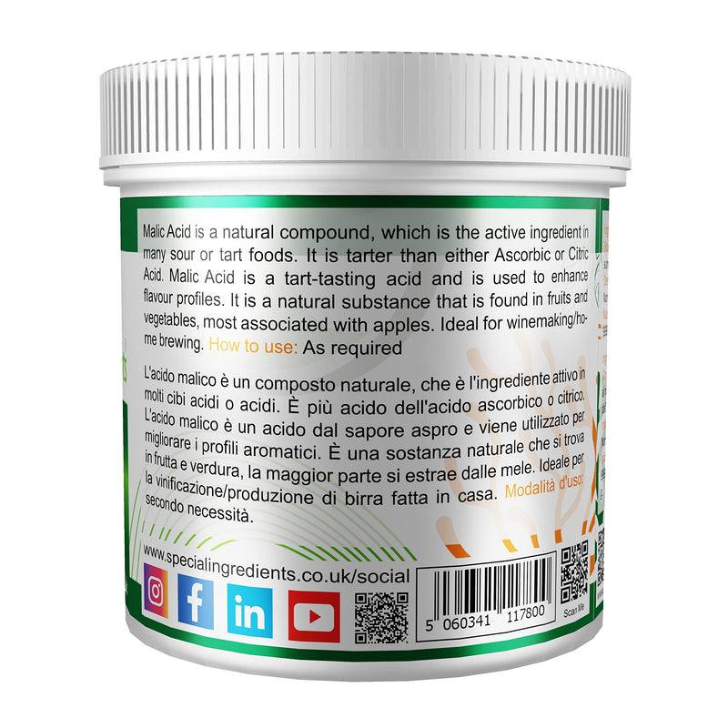 Special Ingredients Malic Acid Powder 500g Premium Quality - Vegan, Non-GMO - Recyclable Container 500 g (Pack of 1) - BeesActive Australia