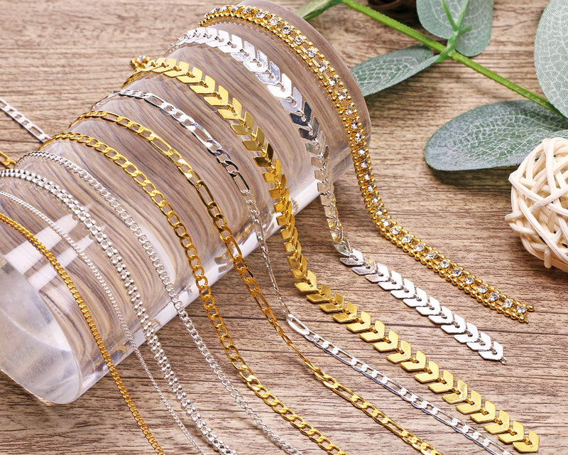 Tupalizy 10 Strips Metallic 3D Nail Chains Art Ball Beads Rhinestones Fingernails Charms Glitter Bling Design Gold Silver Jewels Decal DIY Craft Decoration Beauty Tools Supplies Accessories - BeesActive Australia