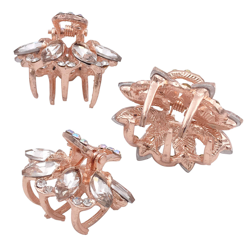 3PCS Crystal Rhinestone Rose Gold Tone Small Metal Hair Claw Clips for Women Girls - BeesActive Australia