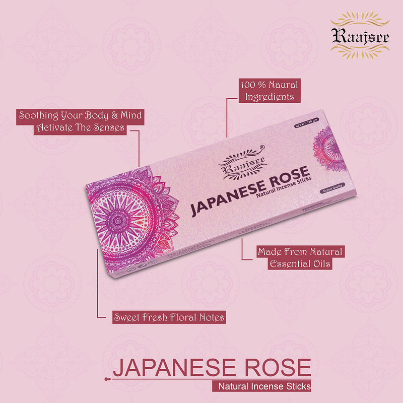 Raajsee Japanese Rose Incense Sticks 100 Gm Pack-100% Pure Organic Natural Hand Rolled Free from Chemicals-for Church,Aromatherapy,Relaxation,Meditation & Sensual Therapy - BeesActive Australia