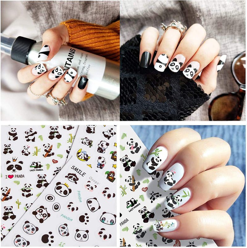 EBANKU 5 Sheets Panda Nail Art Stickers, 3D Cute Pandas with Bamboos Flowers Nail Art Stickers Decals for Nail Design Manicure DIY Decor Kids Scrapbook Crafts - BeesActive Australia