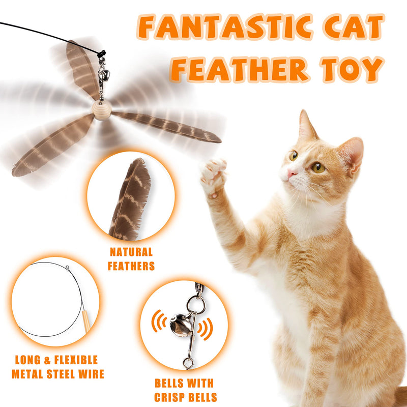 JXFUKAL Cat Wand Toys, Interactive Cat Toys with 3 Feather Refills, 29'' Flexible Steel Wire, Sturdy Wood Handle & Bell for Kitty Kitten, Cat Toys for Indoor Cats Cat Teaser Cat String Toy Set A - BeesActive Australia