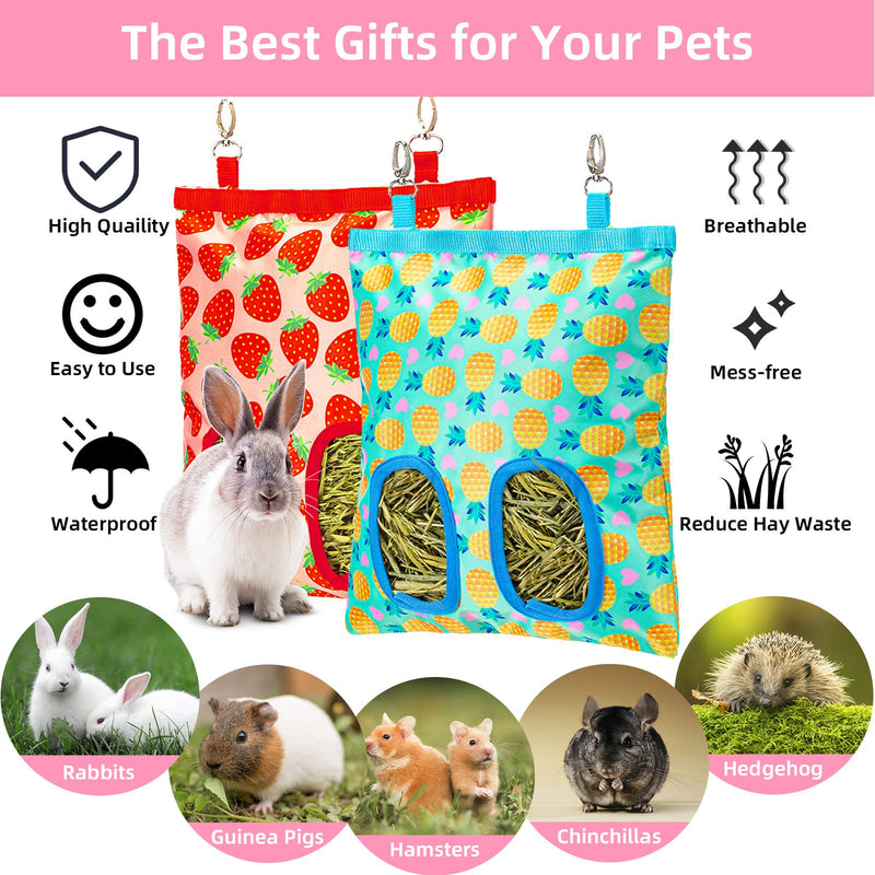 Terossy 2Packs Large Rabbit Hay Feeder Bag, Upgraded Guinea Pig Hay Feeder with 3 Hooks, Chew Proof Washable Hay Bag for Rabbits Bunny Chinchilla Hamster, Mess Free Grass Holder 2 Holes, 9.8x11.4 Inch - BeesActive Australia