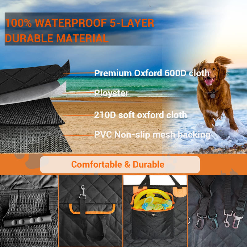 EasyHaWei Dog Car Seat Cover for Back Seat 600D Scratchproof Nonslip Durable Waterproof Cars Pet Backseat Covers with Mesh Window Dogs Hammock for Car，SUV, Truck (Black) - BeesActive Australia