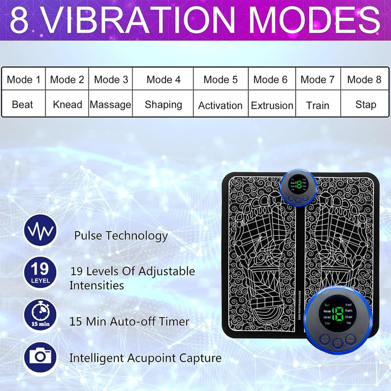 Electric Feet Massager, EMS Foot Massager, Folding Portable Rechargeable Foot Massage Mat, Reflexology Electronic Foot Massager Machine for Pain and Circulation, 8 Modes 19 Intensities Relax Muscles - BeesActive Australia