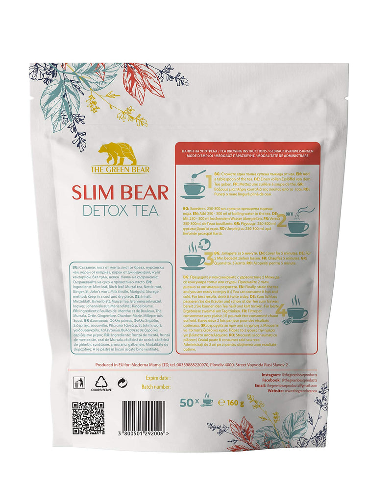 The Green Bear Detox Tea Natural Herbal Tea Detox Tea Ignites Metabolism, Fights Bloating and Exquisite Taste - 1 pkg 160g=50 - BeesActive Australia