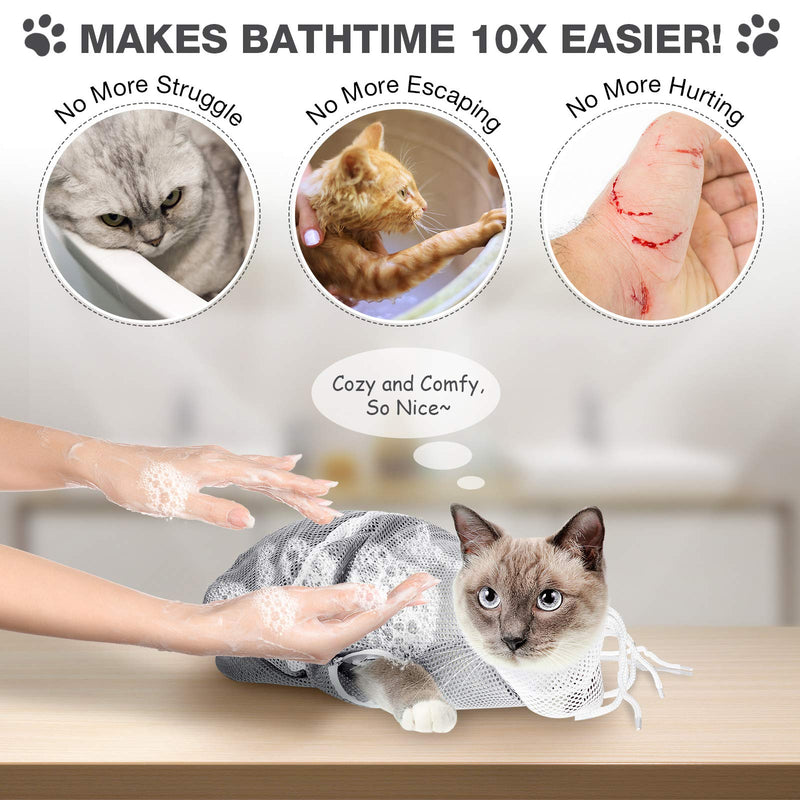 Cat Shower Net Bag Cat Grooming Bathing Bag Adjustable Cat Washing Bag Multifunctional Cat Restraint Bag Prevent Biting Scratching for Bathing, Nail Trimming, Ears Clean, Keeping Calm Grey - BeesActive Australia