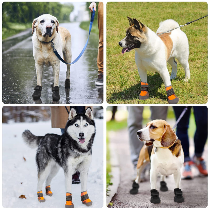 Dog Shoes for Large Medium Dogs, Waterproof Dog Booties with Reflective Strap Anti Slip Rubber Sole - Comfortable Dog Hiking Boots Paw Protectors for Walking Jogging Indoor Outdoor Hardwood Floor #7 (Width: 2.75" ; Length: 3.55") Orange - BeesActive Australia