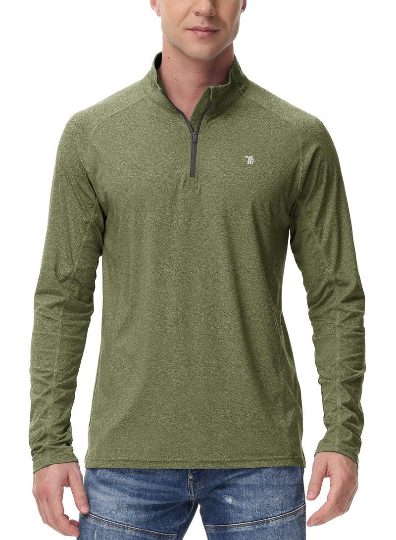 BGOWATU Men's Golf Polo Shirts Long Sleeve Quarter Zip Pullover Hiking T-Shirt UPF 50 Lightweight Running Tennis Tops Army Green Small - BeesActive Australia