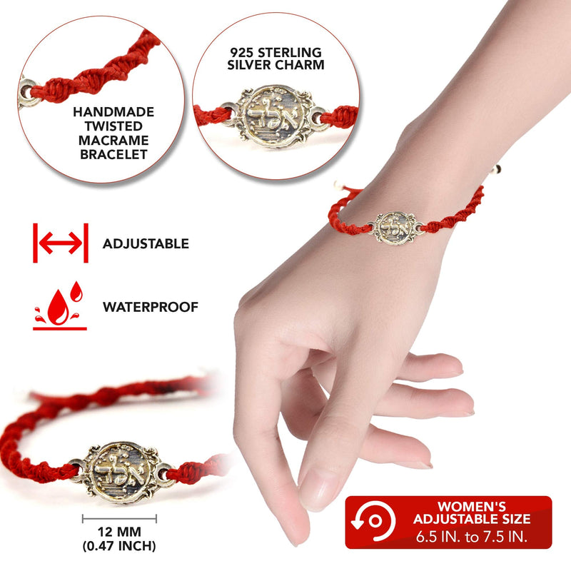 Women's Elegant Red Cotton Cord Macrame Twisted Adjustable Bracelet with Authentic 925 Sterling Silver Protective Coin Charm - Perfect for Wrist Sizes 6.5" to 7.5" - Stylish & Meaningful Jewelry Gift - BeesActive Australia