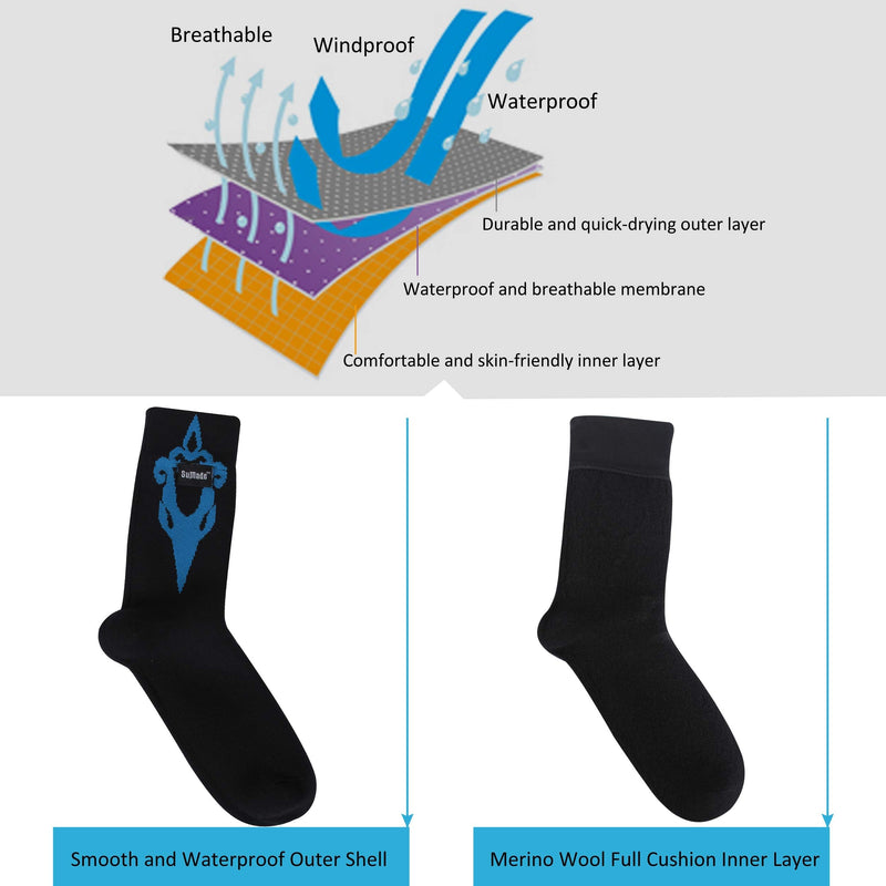 SuMade 100% Merino Wool Waterproof Socks, Men Women Breathable Hiking Cycling Wading Socks 1 Pair Black&blue Small - BeesActive Australia