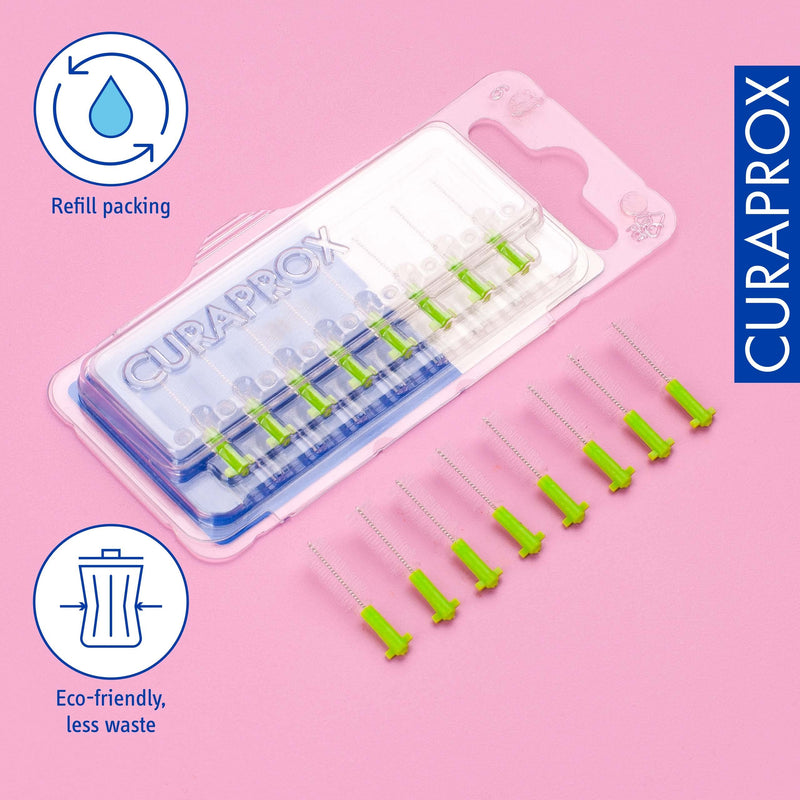 Curaprox CPS 011 Prime Refill Interdental Brushes, Lime Green, 8 Count - 8 x 1.1mm - 5mm Internal Toothbrushes. - BeesActive Australia