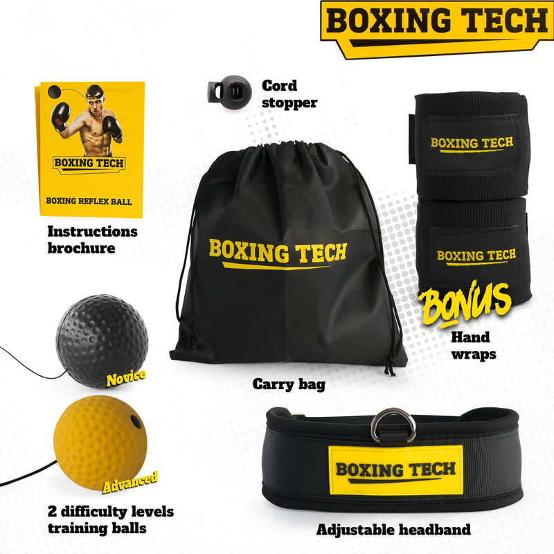 [AUSTRALIA] - Boxing Reflex Ball Headband Set - Punching Ball on String Adjustable Two Difficulty Level for Training Box Fight MMA Equipment Hand Eye Coordination Speed Reaction with Hand Wraps for Kids and Adults 