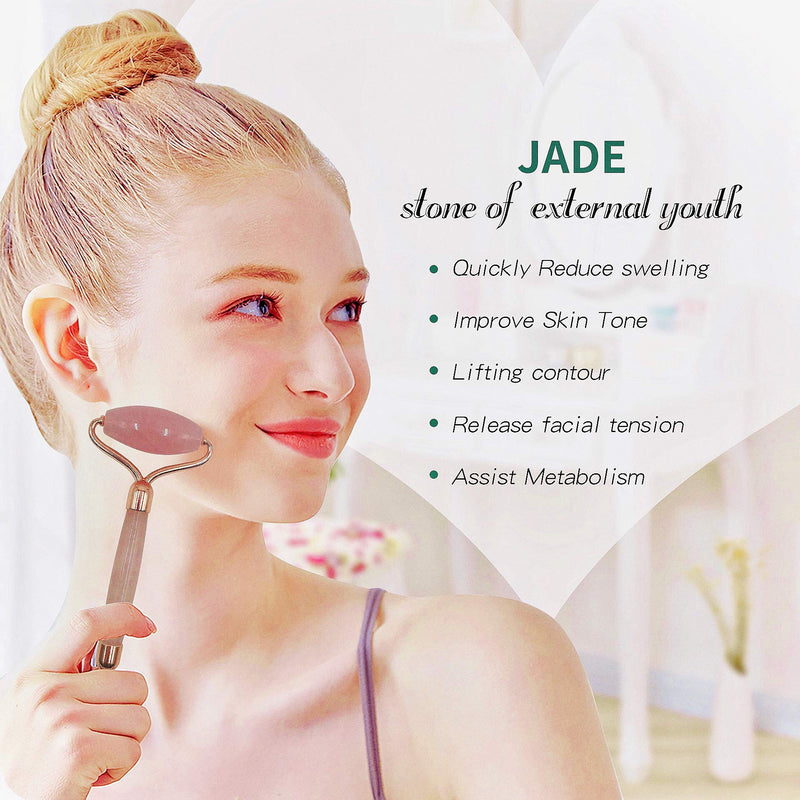 ZANBO Jade Roller and Gua Sha Set, Rose Quartz Face Roller Skin Care Tools, Beauty Face Roller Massager for Face, Neck, Eyes, Muscle Relaxing and Relieve for Body Pink Rose - BeesActive Australia