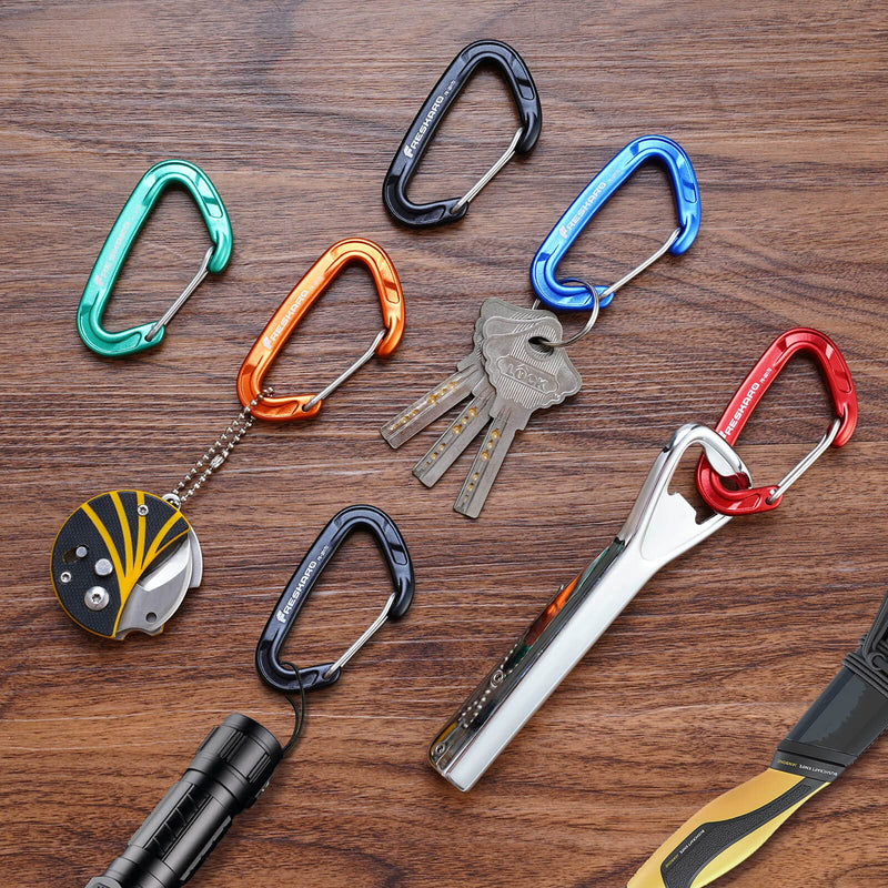 FresKaro 5pcs Carabiner Clips, 3kN 675lbs, Sturdy Reliable Spring Wiregate, Small 2.37in,5colors Black,Blue,Orange,Green,Red - BeesActive Australia