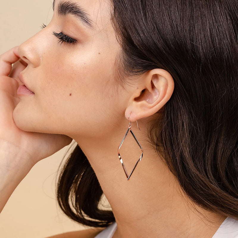 PAVOI 14K Gold Plated Dangle Earrings for Women | Infinity Cute Hanging Hoop Earrings Rose Gold Smooth - BeesActive Australia
