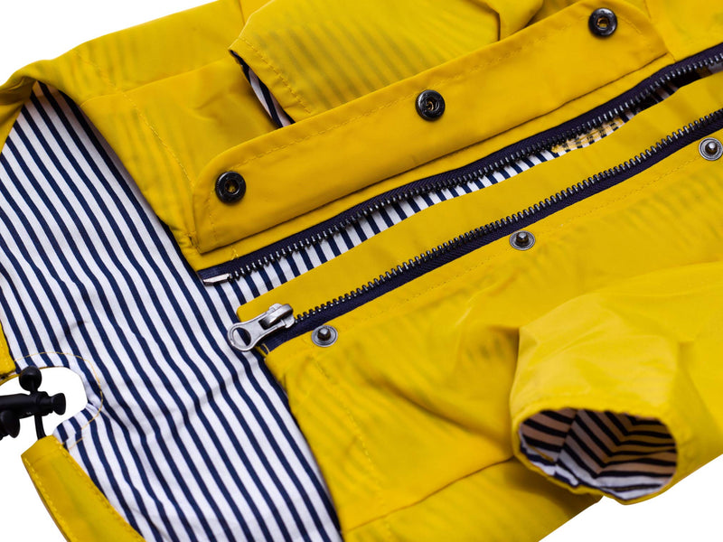 Ellie Dog Wear Yellow Zip Up Dog Raincoat with Reflective Buttons, Pockets, Rain/Water Resistant, Adjustable Drawstring, & Removable Hood - Size XXS to XXL - Stylish Premium Dog Raincoats L - BeesActive Australia