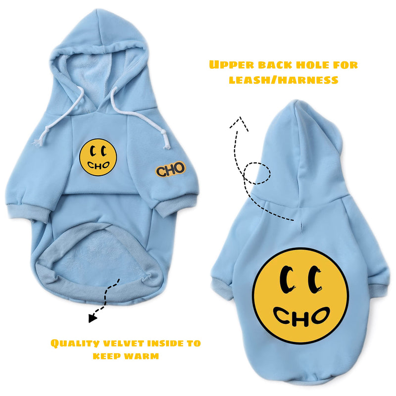 ChoChoCho Smile Dog Hoodie, Smiley Face Dog Sweater, Stylish Dog Clothes, Cotton Sweatshirt for Dogs and Puppies, Fashion Outfit for Dogs Cats Puppy Small Medium Large 3XL (Chest: 23.6''-28'' / Suggest: 31-50 lbs) Baby Blue - BeesActive Australia
