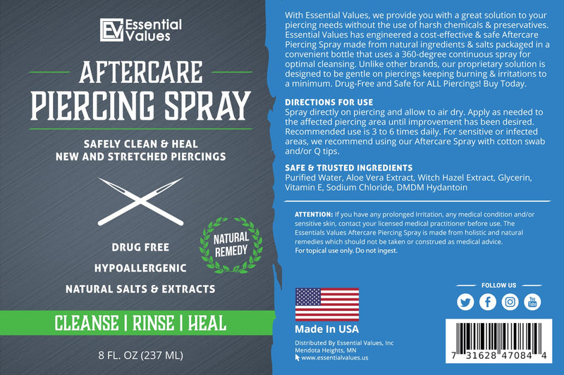 2 Pack Piercing Aftercare Spray (8 OZ Per Bottle) - Natural & Gentle on Contact - Made in USA - BeesActive Australia