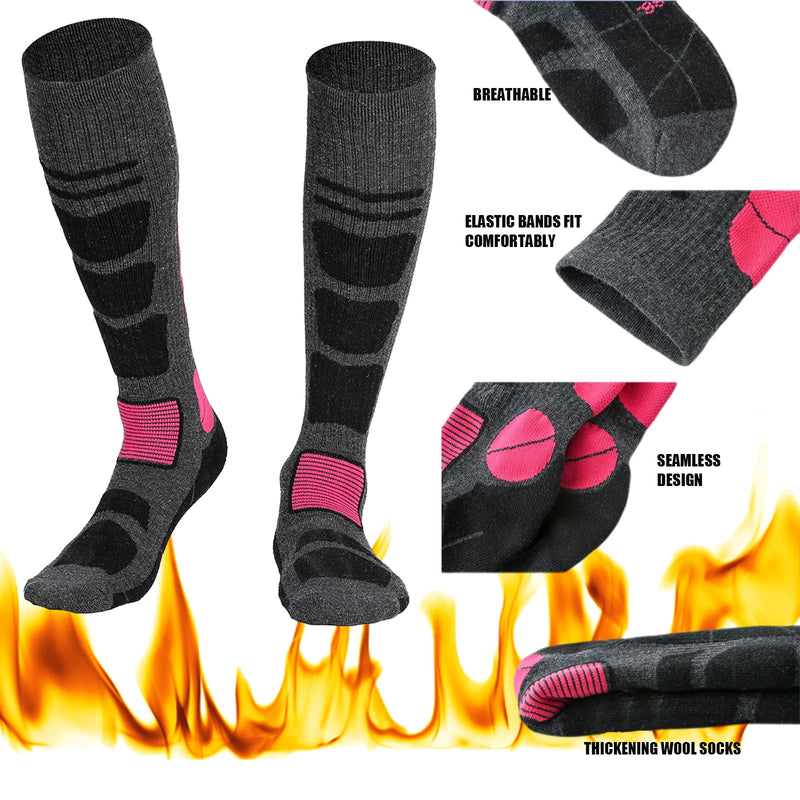 Ski Socks Merino Wool 2 Pairs,Thermal High Keen Winter Sock for Men Women Skiing,Snowboarding,Hunting,Hiking Orange/Green/Grey/Black Medium - BeesActive Australia