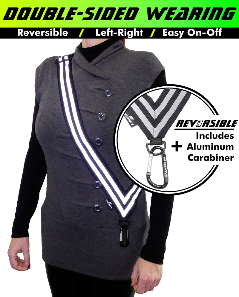 FREEMOVE Reflective SASH with 2 Bands - or - Reflective Runners Waist Belt with 4 Arm Bands > Easy to Put On/Off Reflective Gear for Guaranteed Visibility & Safety for Dog Walking, Running, Cycling Black SASH and BANDS - BeesActive Australia