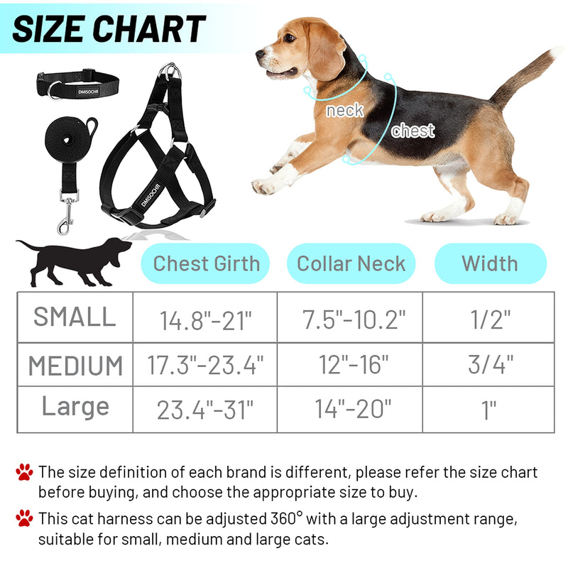 No Pull Dog Harness - Step in Easy Walking Dog Harness and Leash for Small Medium Large Dog - Escape Proof Adjustable Soft Nylon Full Body Dog Harness Leash Collar Set MEDIUM (chest: 17.3"-23.4" neck: 12"-16") Black - BeesActive Australia
