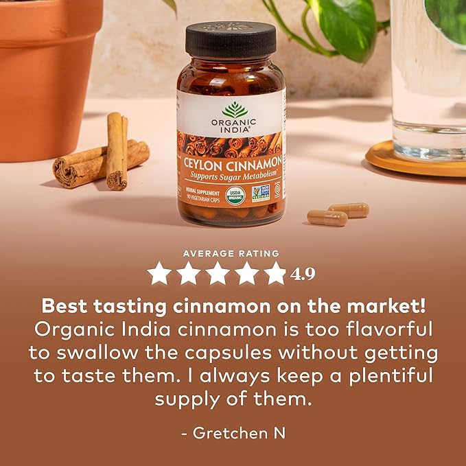Organic India, Ceylon Cinnamon, 90 Veggie Capsules - BeesActive Australia
