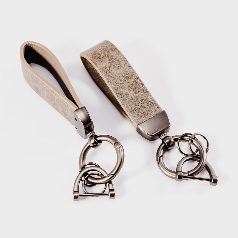 MING DI Genuine Leather Car Keychain,Leather Key Chain Holder, 360 Degree Rotatable, with Anti-Lost D-Ring Marble Stripe Grey - BeesActive Australia