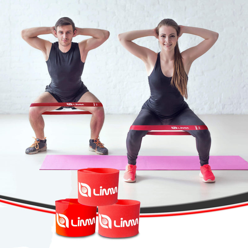 Limm Resistance Loop Exercise Bands - Set of 3 Bands for Working Out with Instruction Guide & Carry Bag - Mini Resistance Bands for Home Workouts, 12" x 2" - BeesActive Australia