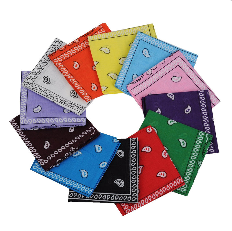 BSLINO Bandanas 24pcs 22 X 22 Inch 100% Cotton Bandana Novelty Double Sided Print Paisley Cowboy Bandana Party Favor Scarf Headband Handkerchiefs Two Dozen - BeesActive Australia