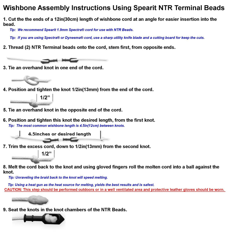 Speargun Wishbones, NTR Bead Terminals with 1.9mm Spectra Cord (no Installation Tools Required) 10 Beads - BeesActive Australia