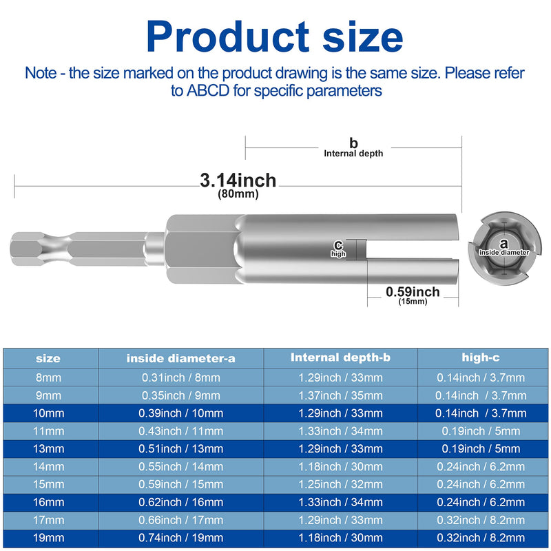 4 Pack?10mm, 13mm, 16mm, 19mm? nut drive socket kit,Slot Wing Nuts Drill Bit Socket Wrenches Tools Set,For Hexagonal Shank Steel Drill Bit, For Screw Hole, C-hook Bolt, Q-Hanger 4 Pack 4Size - BeesActive Australia
