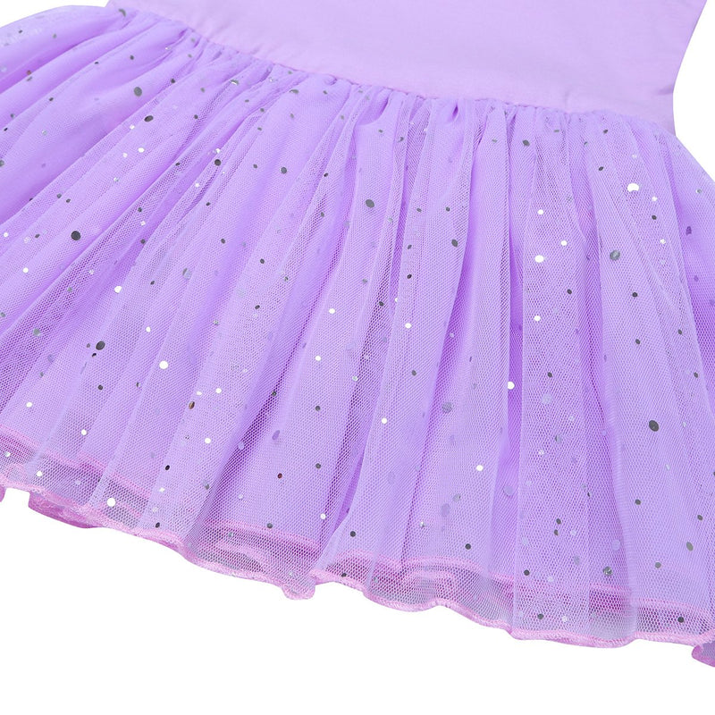 [AUSTRALIA] - MSemis Kids Girls Classic Long Sleeves Shiny Sequins Tutu Dress Leotard for Ballet Dance Gymnastic Lavender 4 