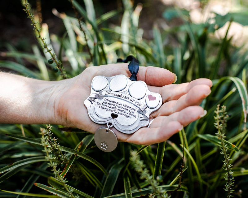 Pet Memorial Ornament - 3" Metal Casted Paw Print Design Ornament - Beautiful Remembrance Gift for a Grieving Pet Owner - Includes Pawprints Left by You Poem Card Drop Pendant - BeesActive Australia