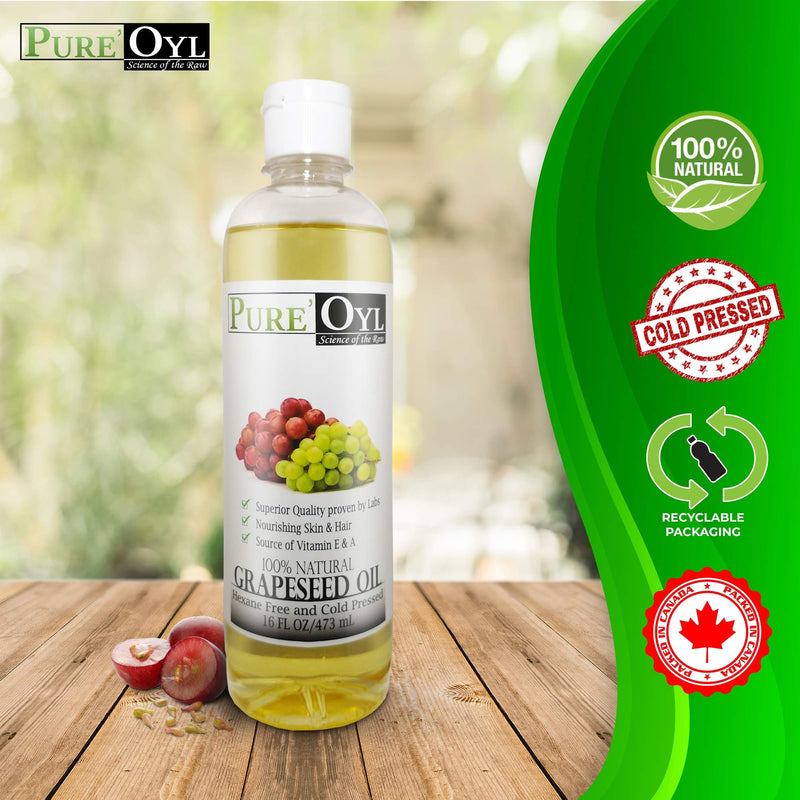 PURÓLEO Best Cold Pressed 100% Extra Virgin Hexane Free Grapeseed Oil 16 Fl Oz | Stimulates growth for for hair, Eyelashes, Eyebrows, Nails - BeesActive Australia