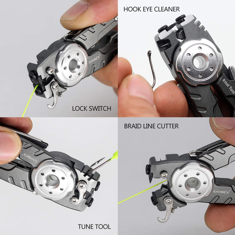 SAMSFX Fishing Tungsten Line Cutter with Zinger Retractors, Fishing Pliers Cutters, Knot Tying Tool, Hook Eye Cleaner, Hook Sharpener, Tune Baits & Loop Tyer Tool A: Gray Line Cutter with Retractor - BeesActive Australia