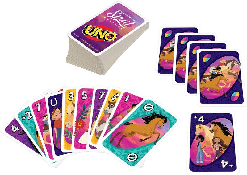 Mattel Spirit Untamed UNO DreamWorks Matching Card Game Featuring 112 Cards with Movie-Themed Graphics, Game Night, Kids Gift Ages 7 Years & Older, Multicolor (GXD73) - BeesActive Australia