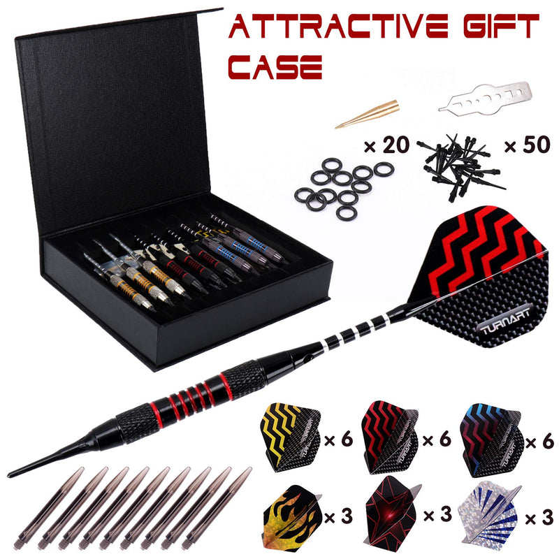 Darts Plastic Tip Professional Soft Tip Darts Set for Electronic Dartboard 9 Pcs 18 Grams with 50 Extra Tips 9 Shafts 27 Flights Tool Kit Gift Darts Case Tungsten - BeesActive Australia