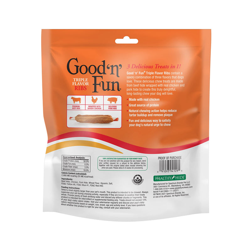 Good ’n’ Fun Triple Flavor Ribs, Rawhide Snack for All Dogs 12 Ounce (Pack of 1) - BeesActive Australia