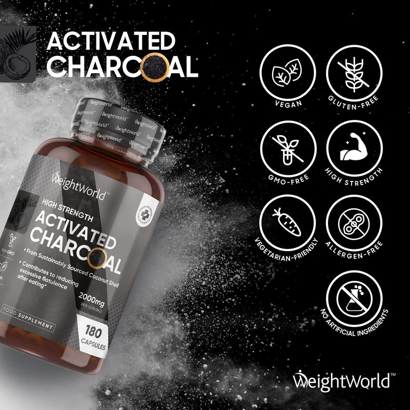 Activated Charcoal Capsules 2000mg - 180 Vegan Capsules(Not Activated Charcoal Tablets) - Coconut Charcoal Digestion Supplement From Sustainably Sourced Coconut Shell – Contribute to Reduce Flatulence - BeesActive Australia