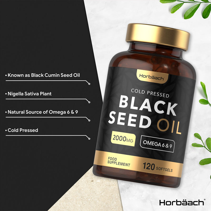 Black Seed Oil Capsules High Strength | 2000mg | Cold Pressed from Nigella Sativa - 120 Softgels | by Horbaach 120 Count (Pack of 1) - BeesActive Australia