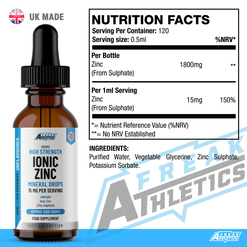 Ionic Zinc Liquid Drops - 60ml Glass Bottle - 120 Servings - High Strength 15mg - Boosts Metabolism & Supports Healthy Immune System - BeesActive Australia